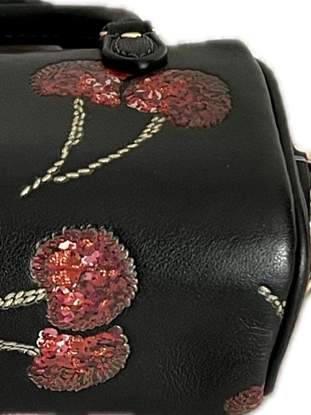 Coach Mini Rowan Leather Bag Charm w/ Glitter Cherry Print - Picture 8 of 9